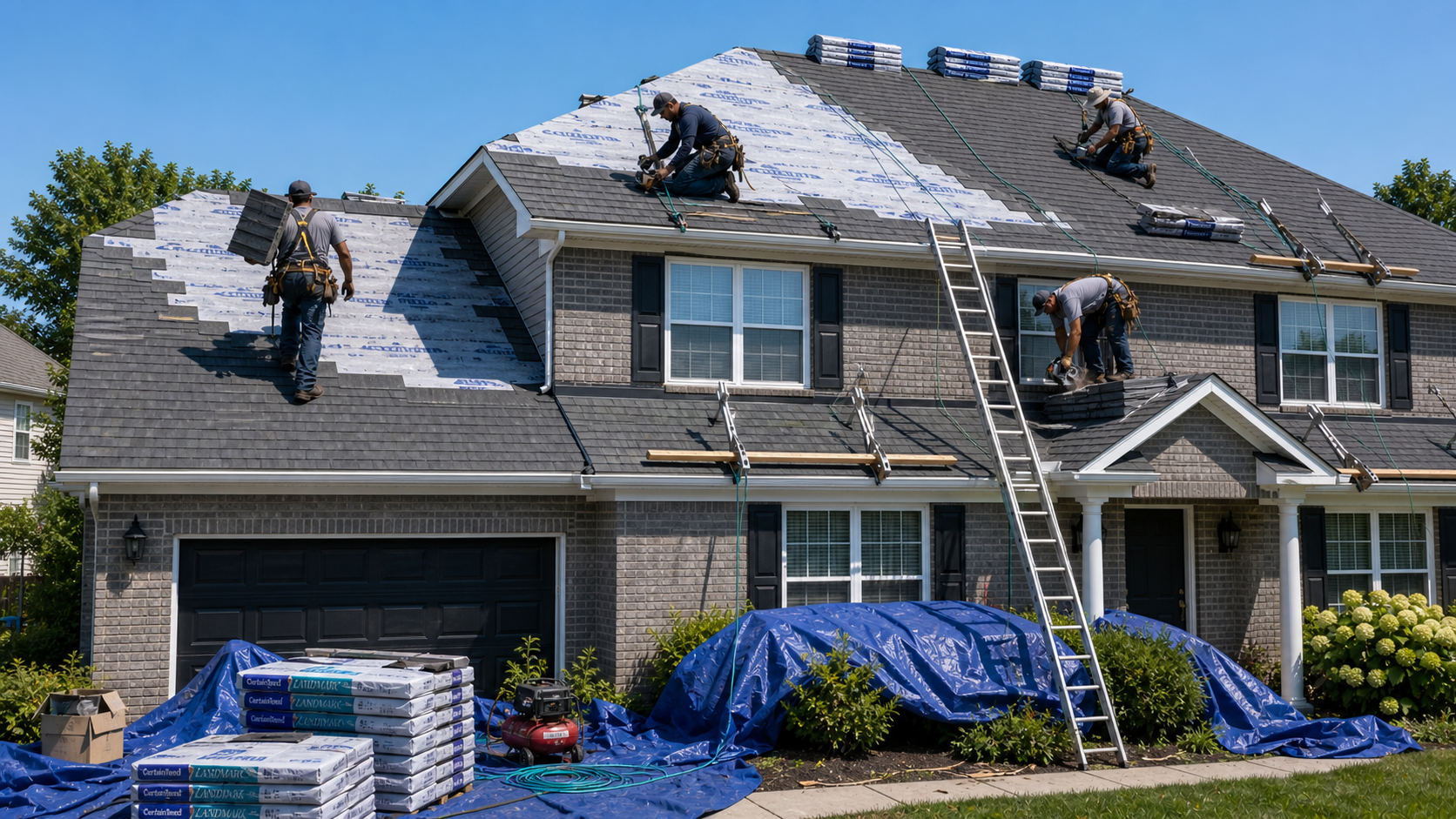 Ridge and Iron roofing crew on the job in Chicagoland