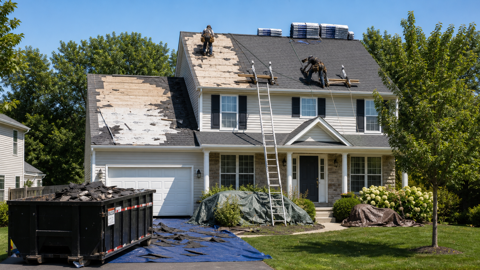 Ridge and Iron crew replacing a roof in Naperville Illinois