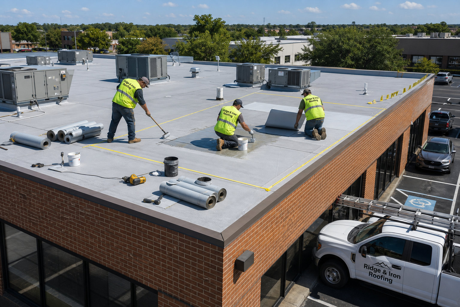 TPO flat roof installation on Downers Grove commercial building